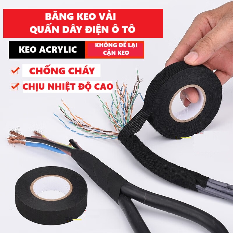 Băng keo vải chịu nhiệt, chống cháy  quấn dây điện Băng keo vải chịu nhiệt, chống cháy quấn dây điện
